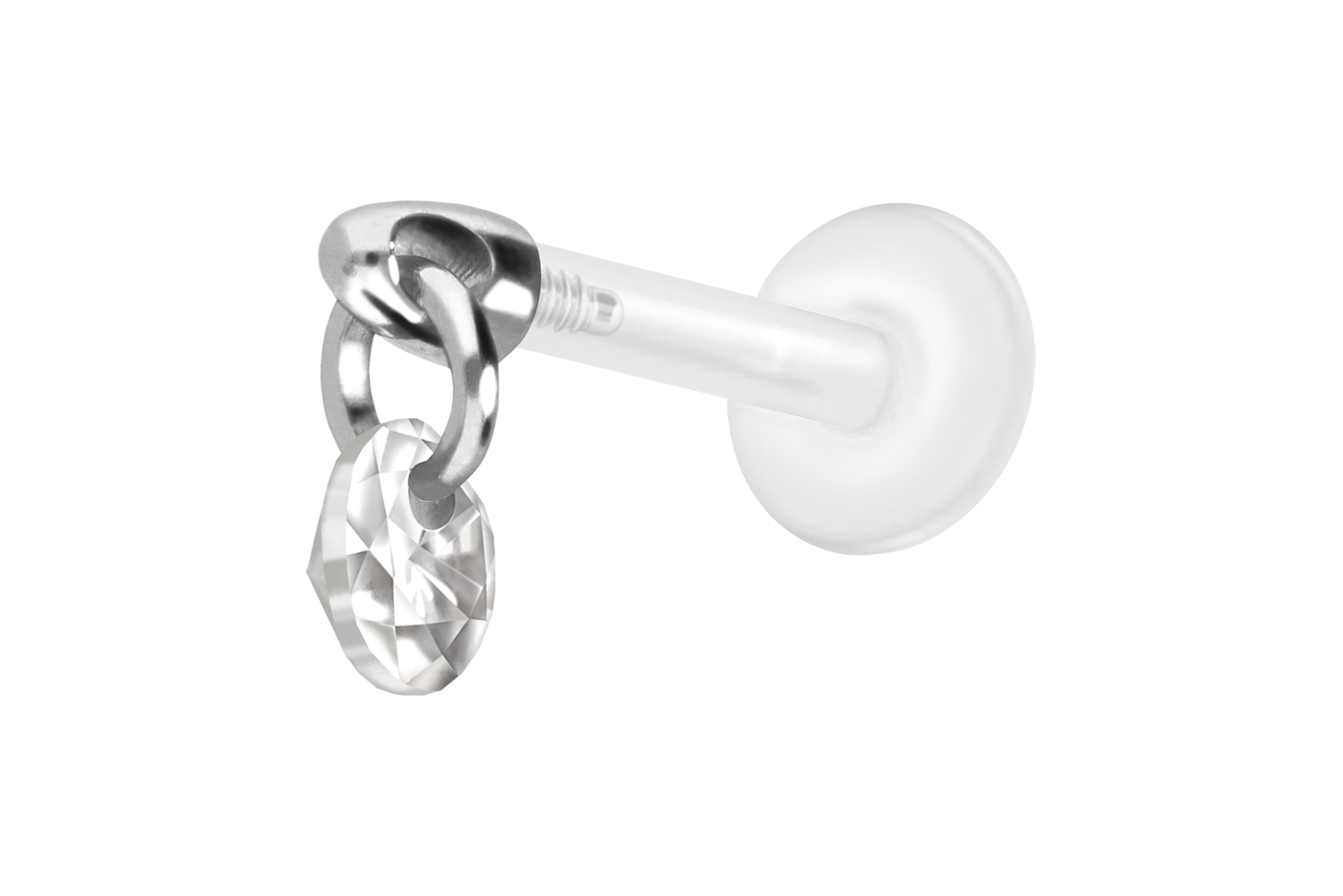 PTFE Labret Piercing mit Innengewinde + Titan-Aufsatz RUNDER KRISTALL